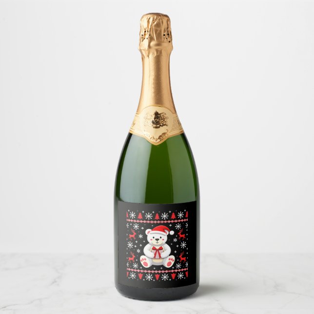 Bear Christmas Christmas Sparkling Wine Label (Front)