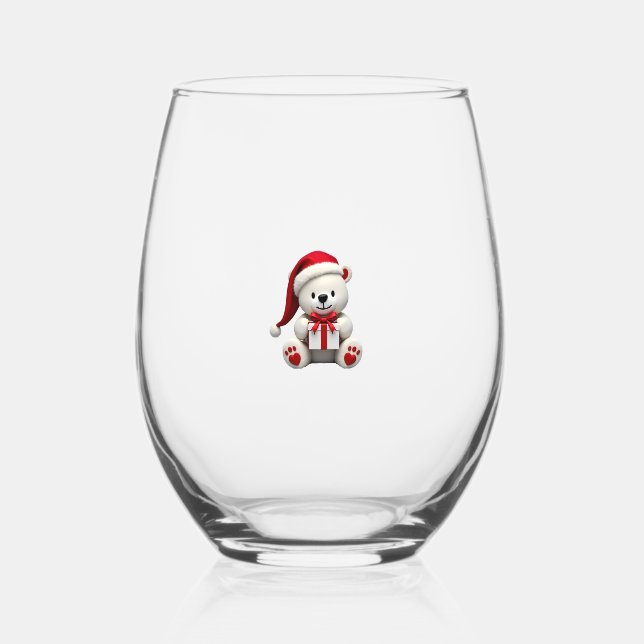 Bear Christmas Christmas Stemless Wine Glass (Front)