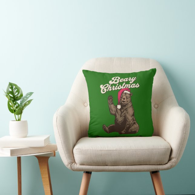 Bear Christmas, Grizzly Bear Throw Pillow (Chair)