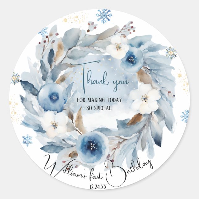 Bear Christmas One First Birthday Winter Classic Round Sticker (Front)