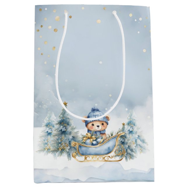 Bear Christmas One First Birthday Winter Medium Gift Bag (Front)