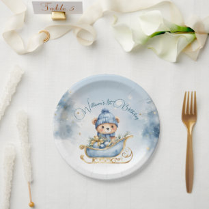 Bear Christmas One First Birthday Winter Paper Plate