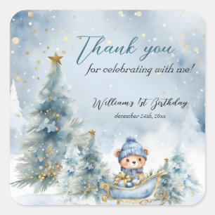 Bear Christmas One First Birthday Winter Square Sticker