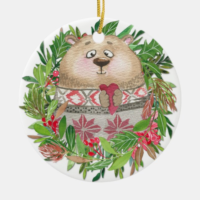 Bear Christmas Wreath Ornament (Front)