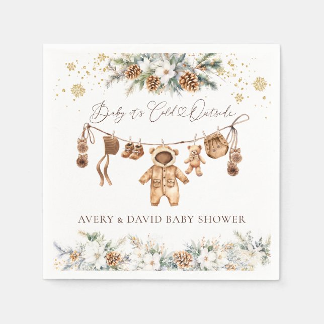 Bear ClothestLine Cold Outside Baby Shower Napkin (Front)