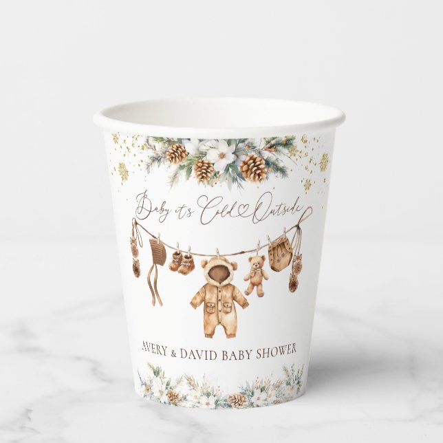 Bear ClothestLine Cold Outside Baby Shower Paper Cups (Front)