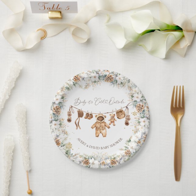 Bear ClothestLine Cold Outside Baby Shower Paper Plate (Wedding)