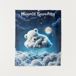 Bear clouds sleeping moon animal dream tapestry