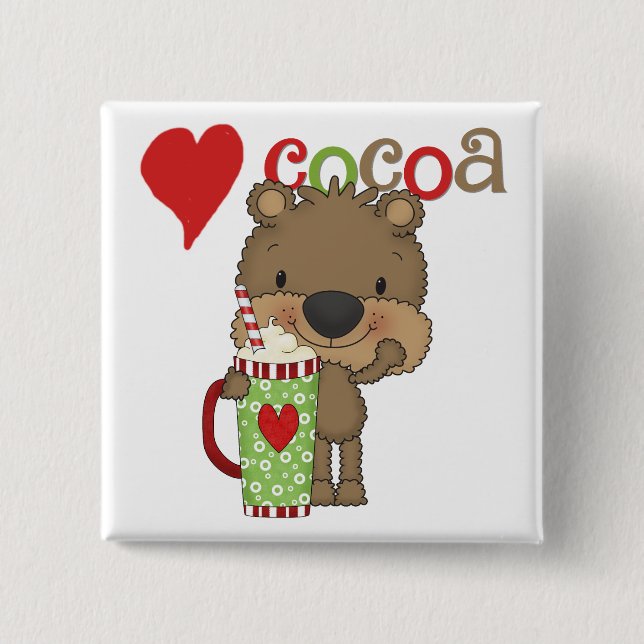 Bear Cocoa Love Holiday 2 Inch Square Button (Front)