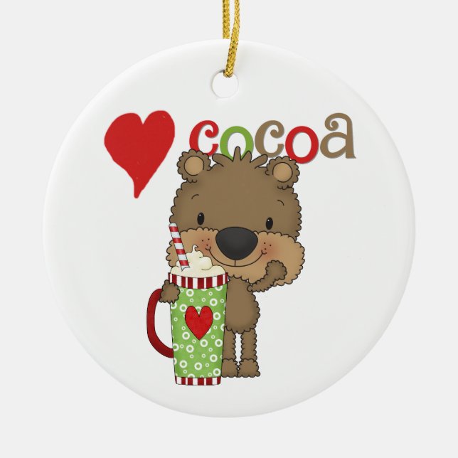 Bear Cocoa Love Holiday Ceramic Ornament (Front)