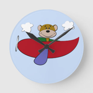 Bear Colourful Airplane Nursery Round Clock