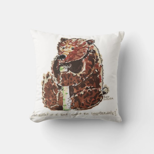 Bear Contemplates Hibernation Throw Pillow (Front)