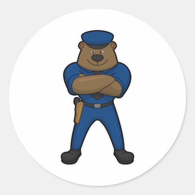 Bear Cop Police Classic Round Sticker (Front)