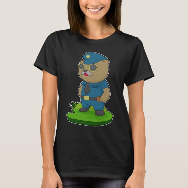 Bear Cop Sunglasses Police T-Shirt (Front)