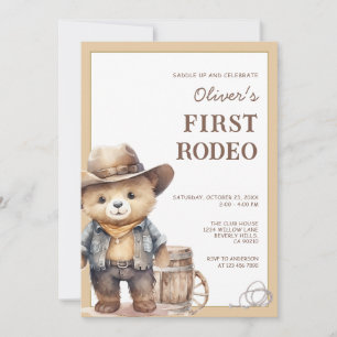 Bear Cowboy Western First Rodeo Birthday Invitation