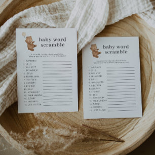 Bear Cream Balloon - Baby Word Scramble Game Postcard