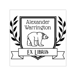 Bear Crest Ribbon Ex Libris Library Book Name Self-inking Stamp