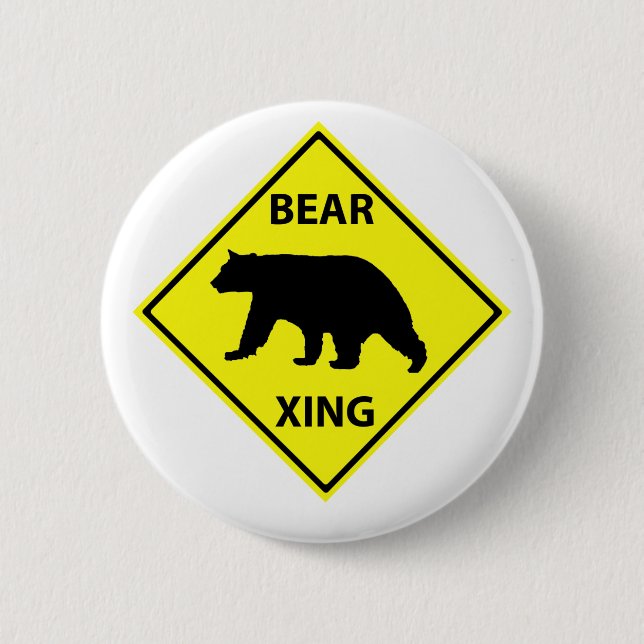 Bear Crossing Sign with Bear 2 Inch Round Button (Front)