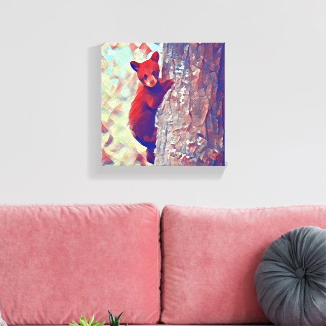 Bear cub climbing tree canvas print (Insitu(LivingRoom))