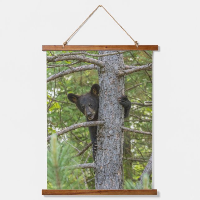 Bear Cub Climbing Tree Hanging Tapestry (Front)