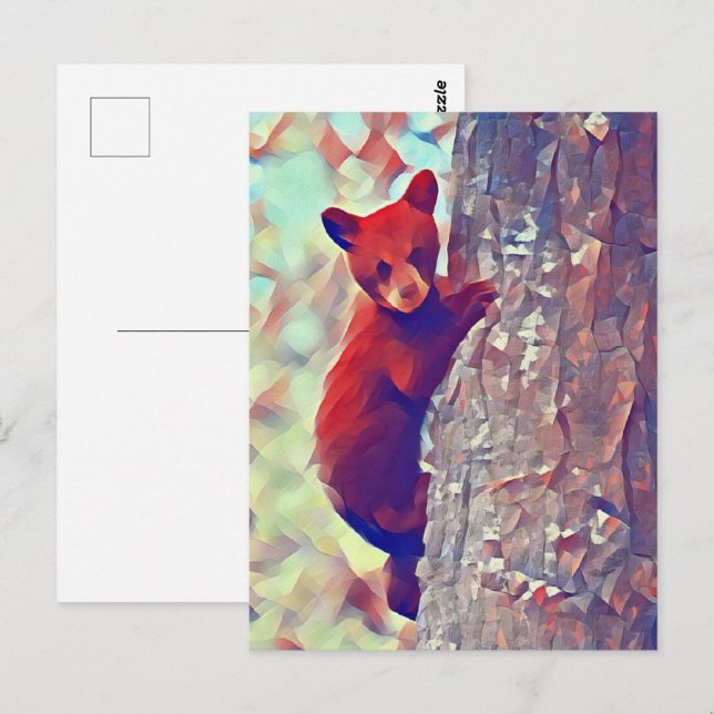 Bear cub climbing tree postcard (Front/Back)