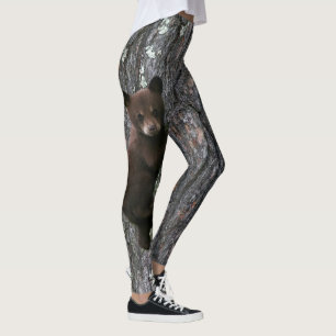 Bear Cub Climbing Tree Print Leggings