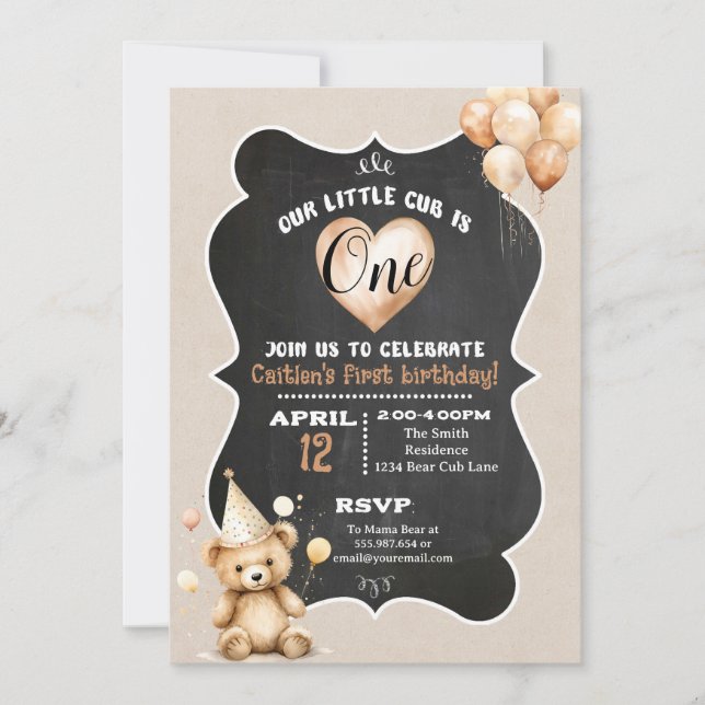 Bear Cub First Birthday Invitation (Front)