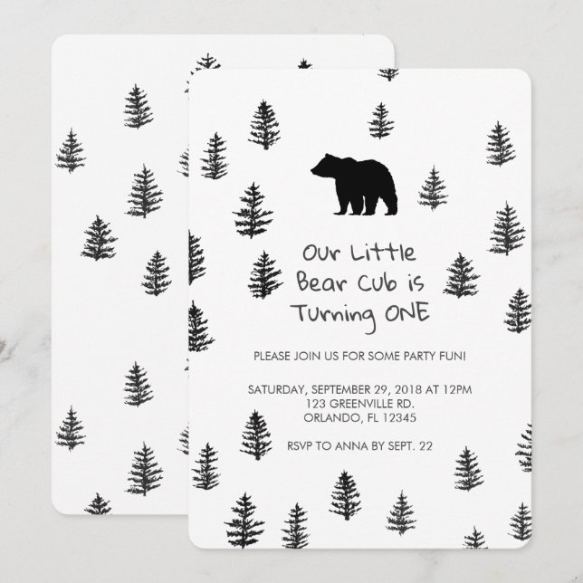 Bear Cub is Turning One Birthday Party Invitation (Front/Back)