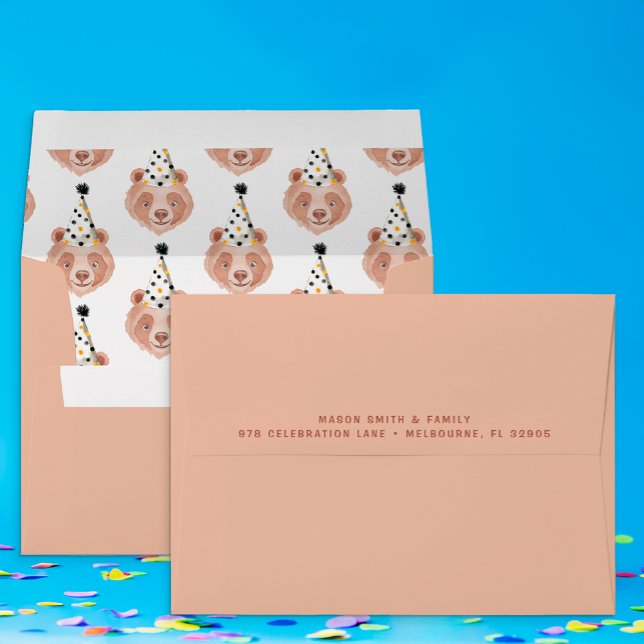 Bear Cub Party Animal Anniversaire Enveloppe Teddy (Teddy Bear Party Animal Invitation Envelope )