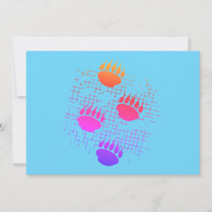Bear Cub Paw Prints On Distressed Background Invitation
