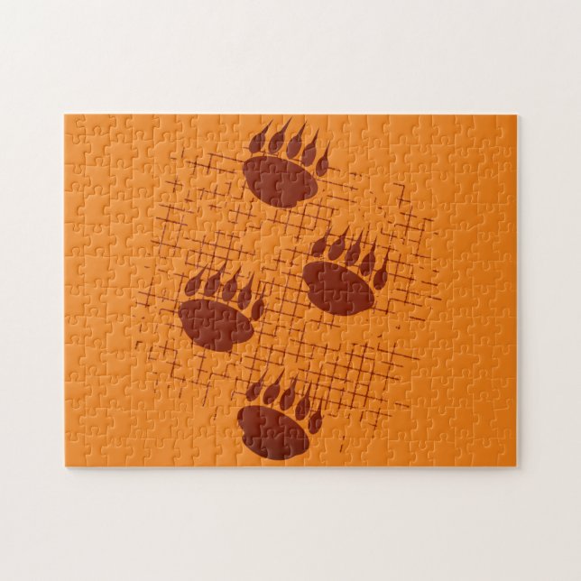 Bear Cub Paw Prints On Distressed Background Jigsaw Puzzle (Horizontal)