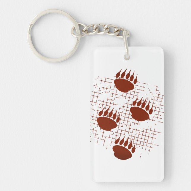 Bear Cub Paw Prints On Distressed Background Keychain (Front)