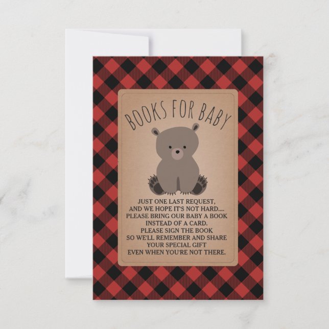 Bear Cub Plaid Baby Shower Book Request Invitation (Front)