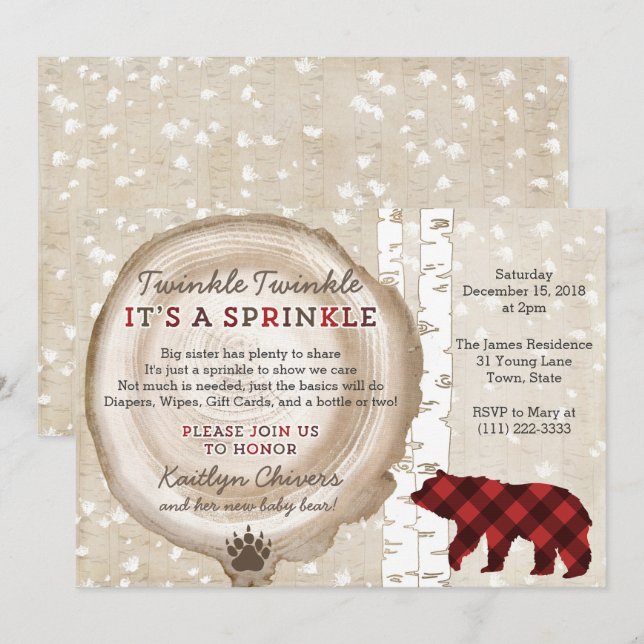 Bear Cub Winter Forest Baby Sprinkle for Boy Invitation (Front/Back)