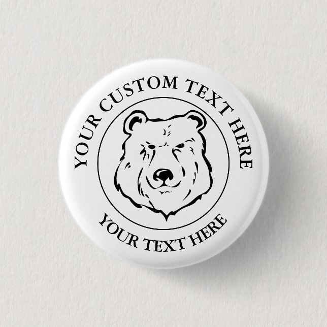 Bear Custom Text Classic Icon Logo  1 Inch Round Button (Front)