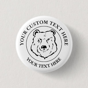 Bear Custom Text Classic Icon Logo  1 Inch Round Button