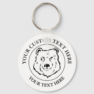 Bear Custom Text Classic Icon Logo  Keychain