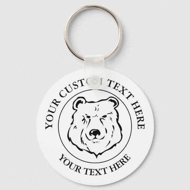 Bear Custom Text Classic Icon Logo  Keychain (Front)