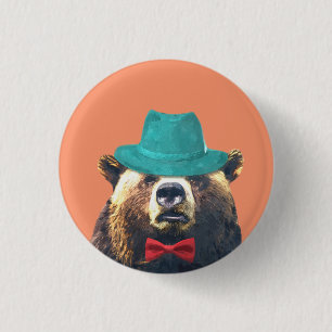 Bear cute funny woodland animal 1 inch round button