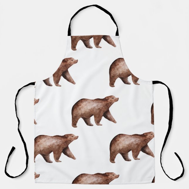 Bear Cuteness: Watercolor Animal Pattern Apron (Front)