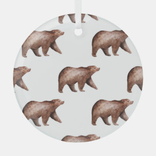 Bear Cuteness: Watercolor Animal Pattern Glass Ornament