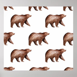 Bear Cuteness: Watercolor Animal Pattern Poster