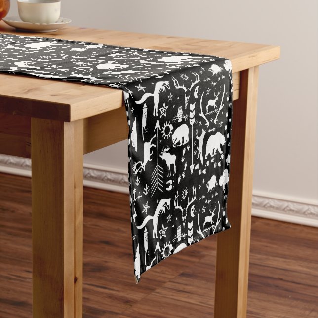 Bear, Deer, Antlers, Fox, and Animal Track Pattern Short Table Runner (In Situ)