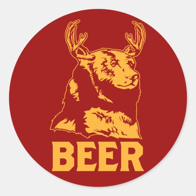 Bear + Deer = Beer Classic Round Sticker (Front)