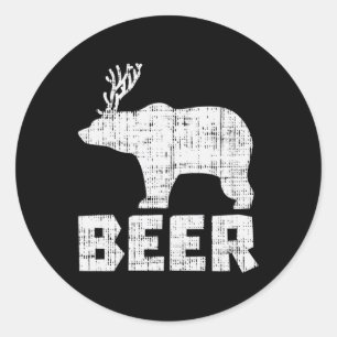 Bear Deer Beer Funny Drinking Hunting Camping Dad  Classic Round Sticker