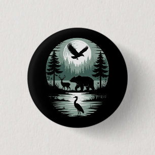 Bear Deer Eagle Moon Forest Silhouette 1 Inch Round Button