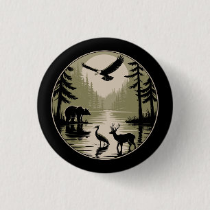 Bear Deer Eagle Moon Forest Silhouette 1 Inch Round Button