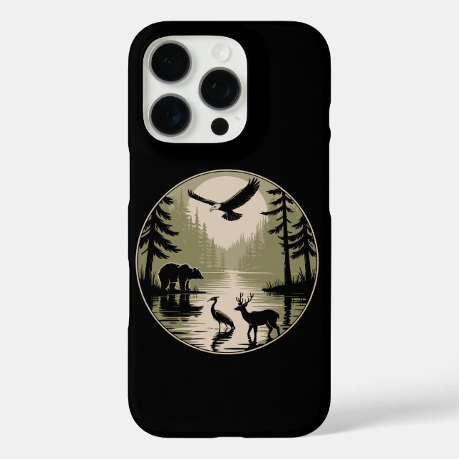 Bear Deer Eagle Moon Forest Silhouette Case-Mate iPhone Case (Back)