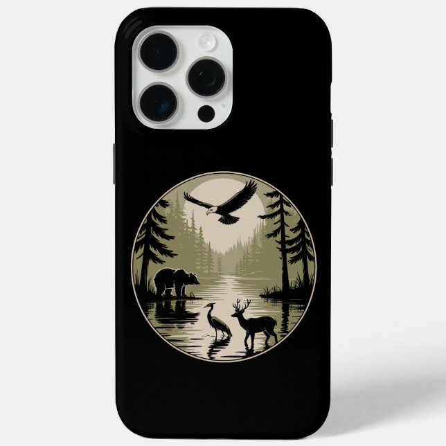 Bear Deer Eagle Moon Forest Silhouette Case-Mate iPhone Case (Back)