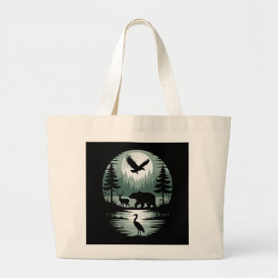 Bear Deer Eagle Moon Forest Silhouette Large Tote Bag